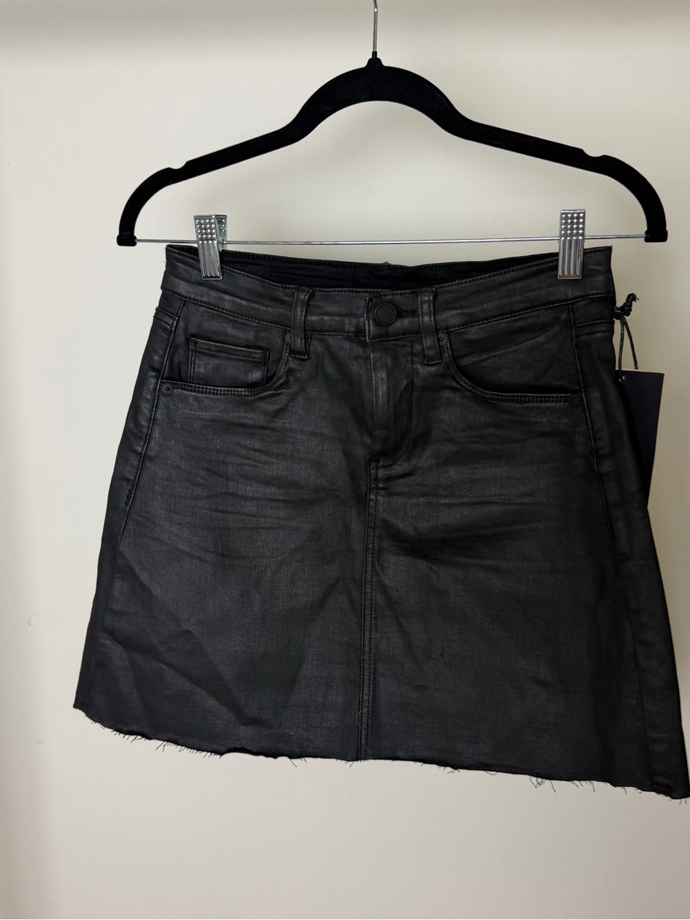 Blank NYC Black Coated Leather Mini Skirt